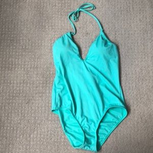 Teal one piece swim suit - low cut